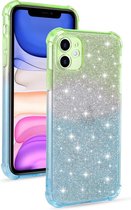 Voor iPhone 11 Gradient Glitter Powder Shockproof TPU beschermhoes (groenblauw)