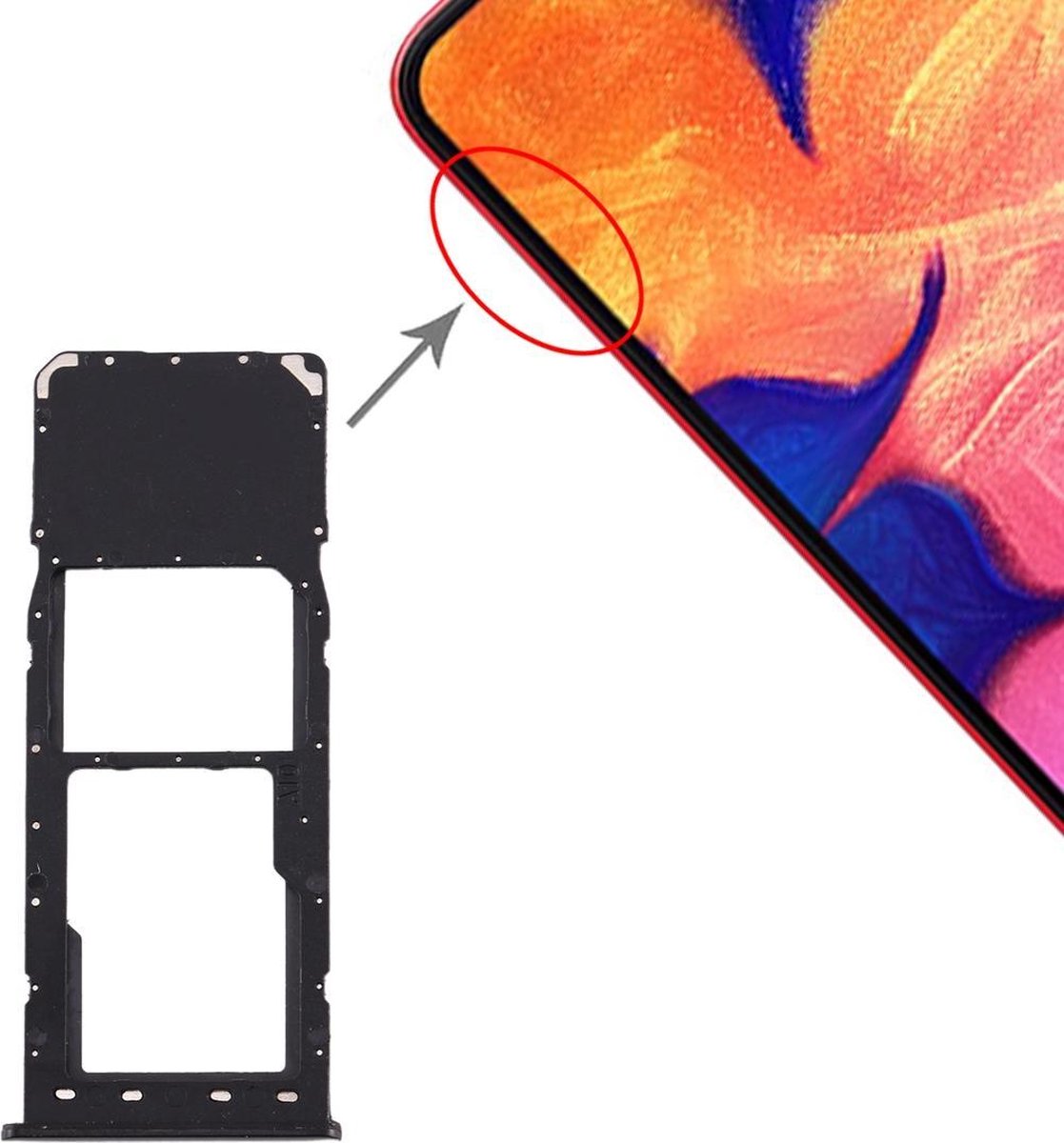 SIM-kaarthouder + Micro SD-kaarthouder voor Galaxy A10 (zwart)
