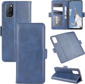 Voor OPPO A72 dubbelzijdige magnetische gesp horizontale flip lederen tas met houder & kaartsleuven en portemonnee (donkerblauw)