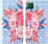 Voor Huawei P40 Lite 3D Schilderij Gekleurd Tekening Patroon Horizontaal Flip TPU + PU Leren Hoesje met Houder & Kaartsleuven & Portemonnee & Lanyard (Gekleurde Bloemen)