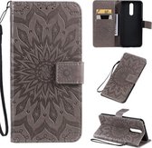 Voor OPPO F11 Geperst Afdrukken Zonnebloempatroon Horizontale Flip PU-lederen Case met Houder & Kaartsleuven & Portemonnee & Lanyard (Grijs)