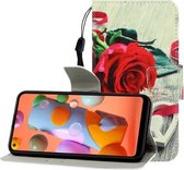 Voor Huawei P40 Lite E Gekleurde Tekening Horizontale Flip Leren Case met Houder & Kaartsleuf & Portemonnee (Rode Roos)