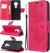 Voor Nokia 6.2 / 7.2 Embossing Two Butterflies Pattern Horizontale Flip PU Leather Case met Houder & Card Slot & Wallet & Lanyard (Rose Red)