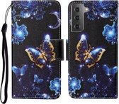 Voor Samsung Galaxy S21 5G Gekleurde Tekening Patroon Horizontale Flip Leren Case met Houder & Kaartsleuven & Portemonnee & Lanyard (Maan Vlinder)