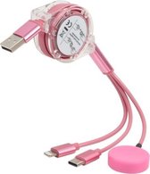 3 in 1 8-pins + Type-C / USB-C + magnetische oplaadbasis Multifunctionele telescopische oplaadkabel, lengte: 1 m (roze)