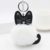 Fluffy Rabbit Fur Ball Cat Head Doll Toy Pompom pluche sleutelhangers (wit)