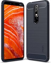 MOFI Brushed Texture Carbon Fiber TPU Case voor Nokia 3.1 Plus (Blauw)
