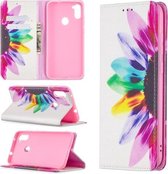 Voor Samsung Galaxy A11 Gekleurde Tekening Patroon Onzichtbare Magnetische Horizontale Flip PU Lederen Case met Houder & Kaartsleuven & Portemonnee (Zonnebloem)