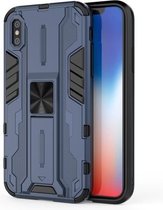 Supersonische pc + TPU schokbestendige beschermhoes met houder voor iPhone X & XS (donkerblauw)