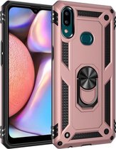 Voor Galaxy A10s Armor schokbestendig TPU + pc beschermhoes met 360 graden rotatiehouder (roségoud)