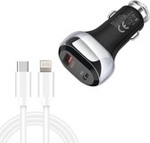 YSY-312PD QC3.0 18W USB + PD 20W USB-C / Type-C autolader met Type-C naar 8-pins datakabel (zwart)