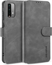 Voor Geschikt voor Xiaomi Redmi Note 9 4G DG.MING Retro Oil Side Horizontale Flip Leather Case met houder & kaartsleuven & portemonnee (grijs)