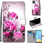 Voor OPPO A15 / A15s Gekleurde Tekening Cross Textuur Horizontale Flip PU Lederen Case met Houder & Kaartsleuven & Portemonnee & Lanyard (Wild Rose)