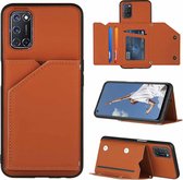 Voor OPPO A52 & A72 & A92 Skin Feel PU + TPU + PC Achterkant Schokbestendig hoesje met kaartsleuven & houder & fotolijst (bruin)