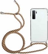 Voor Huawei P40 Lite 5G Four-Corner Anti-Fall transparante TPU beschermhoes met lanyard (bruin geel)