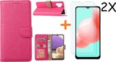 Hoesje Geschikt Voor Samsung Galaxy A32 hoesje bookcase Pink Met screenprotector / 2X tempered glass