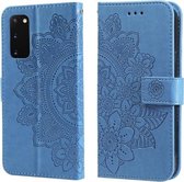 Voor Samsung Galaxy S20 FE 7-bloemblaadje Bloemen Embossing Patroon Horizontale Flip PU Lederen Case met Houder & Kaartsleuven & Portemonnee & Fotolijst (Blauw)