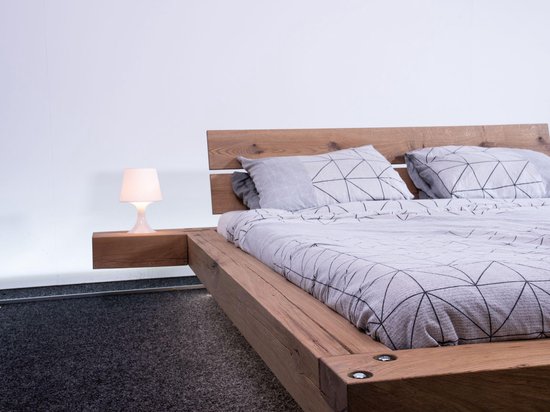 hier Vergissing sextant Zwevend eiken bed - Houten bed - 200 x 200 - twee persoons bed - inclusief  hoofdbord... | bol.com