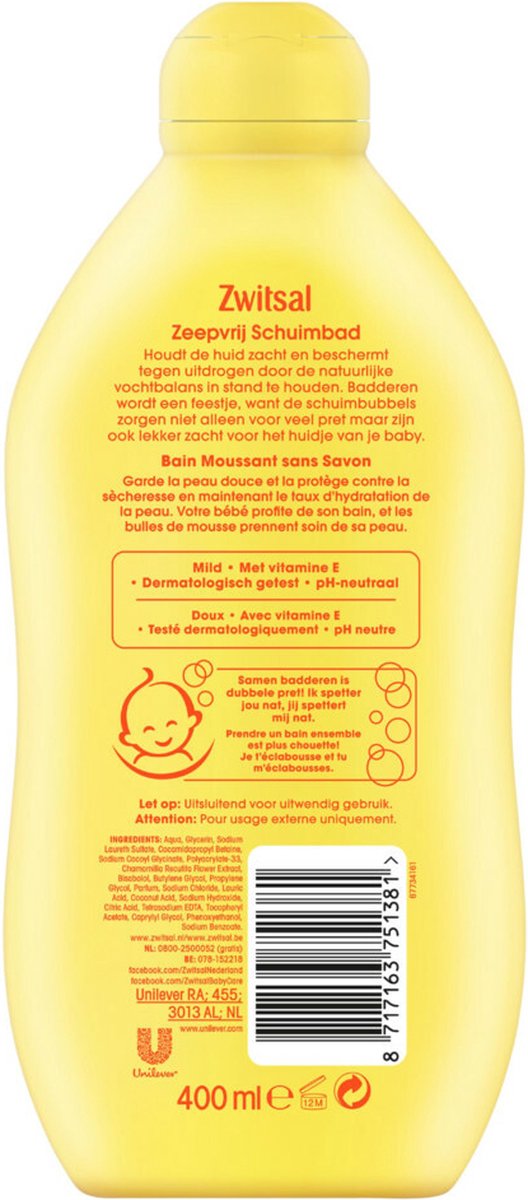 6x Zwitsal Zeepvrij Schuimbad 400 ml — afbeelding 2