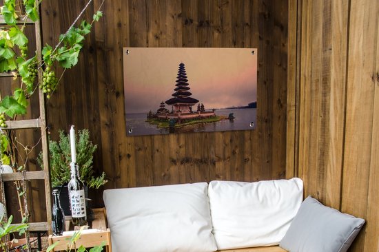 Posters de jardin à l'extérieur du temple Pura Ulun Danu Bratan à Bali pour ciel rose - 90x60 cm - Toile de jardin