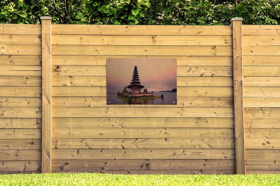 Posters de jardin à l'extérieur du temple Pura Ulun Danu Bratan à Bali pour ciel rose - 90x60 cm - Toile de jardin