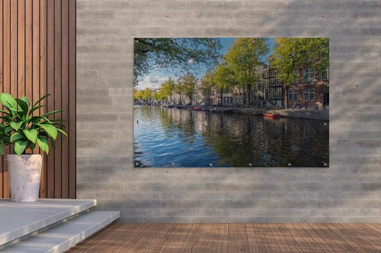 Tuinposter 180x120 cm - Tuindecoratie De Prinsengracht in het centrum van Amsterdam - Poster voor in de tuin - Buiten decoratie - Schutting tuinschilderij - Tuindoek muurdecoratie - Wanddecoratie balkondoek