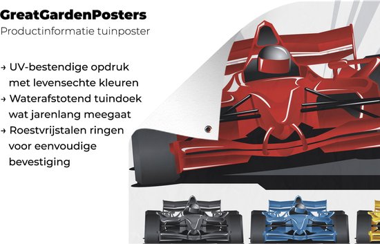Quatre illustrations de voitures de course en différentes couleurs affiche de jardin 40x30 cm - petit - Toile de jardin / Toile d'extérieur / Peintures pour l'extérieur (décoration de jardin)