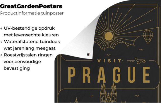 City View Prague affiche de jardin noir toile en vrac 40x60 cm - petit - toile de jardin / toile d'extérieur / Peintures pour l'extérieur (décoration de jardin)