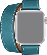Double leather leer Loop bandje - Blauw - Geschikt voor Apple Watch 42mm - 44mm - 45mm - Ultra - 49mm - Compatible Apple watch bandje - smartwatch