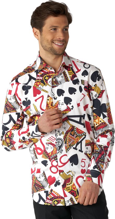 OppoSuits King Of Clubs Shirt - Heren Overhemd - Carnavalskleding - Casino Kaartspel Shirt - Meerkleurig - Maat EU 49/50