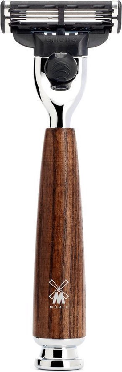 MÜHLE -Scheermes -Gillette Mach3 -Rytmo -Handvat Essenhout