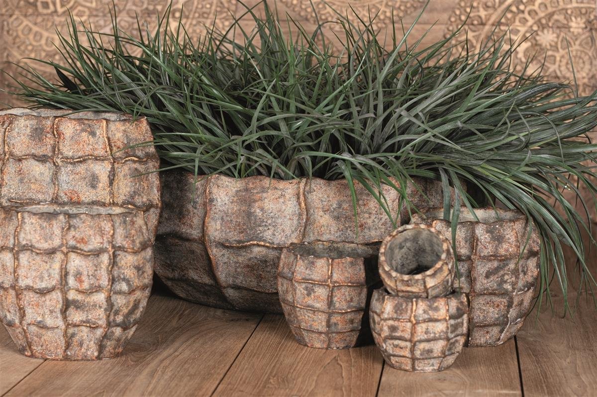 PTMD Kester Brown cement geblokte brede pot rond laag XXL