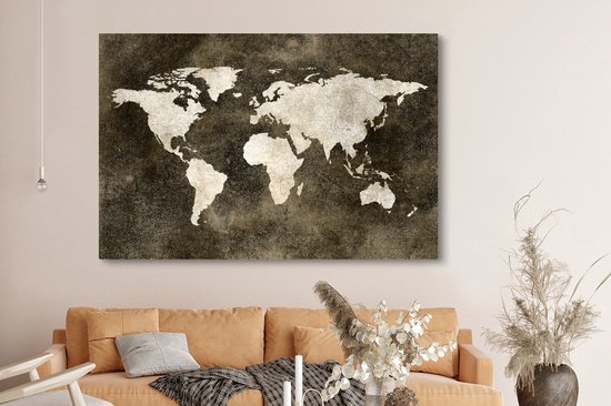 Peintures Toile Wereldkaart - Vintage - Sépia - 150x100 cm - Décoration murale