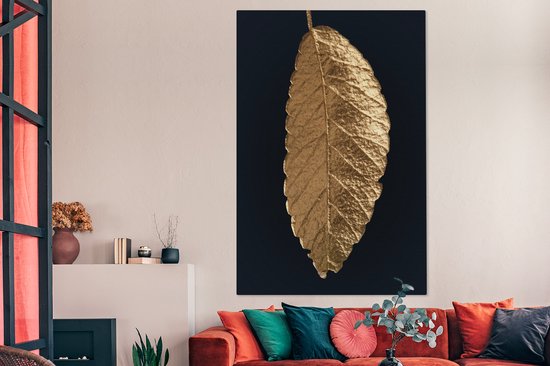Suspension feuille d'or sur fond noir toile 2cm 120x180 cm - Tirage photo sur toile (Décoration murale salon / chambre) XXL / Groot format!