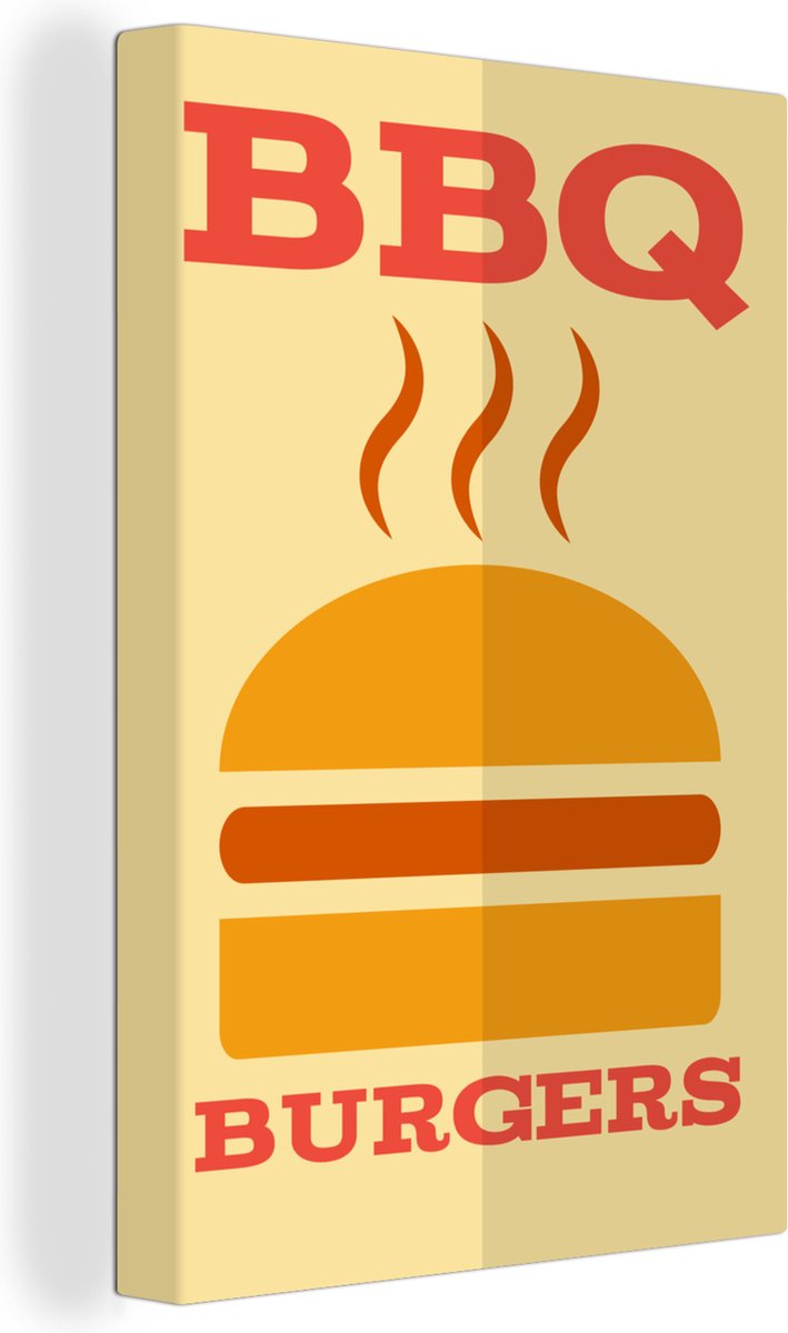 Canvas schilderij 120x180 cm - Wanddecoratie Barbecue illustratie met een burger - Muurdec
