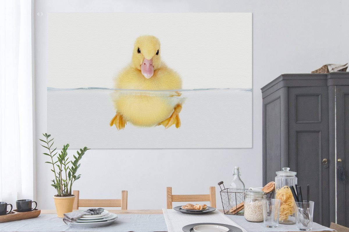 Canvas schilderij 180x120 cm - Wanddecoratie Zwemmende baby eend - Muurdecoratie woonkamer - Slaapkamer decoratie - Kamer accessoires - Schilderijen — afbeelding 9