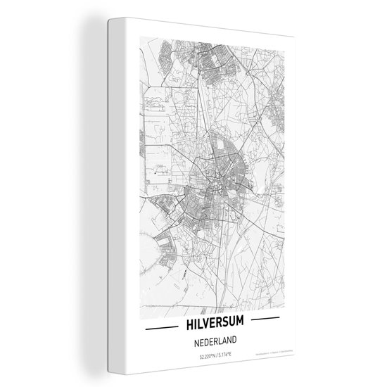 Tableau sur Toile City Map Hilversum - 80x120 cm - Décoration murale - Carte