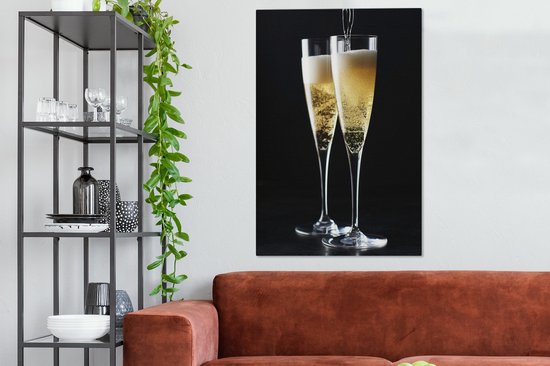 Peintures sur toile - Verres à champagne coulés sur fond noir - 90x140 cm - Décoration murale