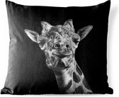 Buitenkussens - Tuin - Zwart-wit portret van een giraffe - 40x40 cm