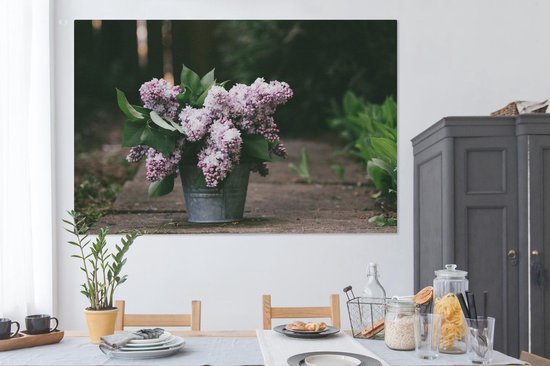 Lilas dans un seau 180x120 cm - Tirage photo sur toile (Décoration murale salon / chambre) / Peintures Fleurs sur toile XXL / Groot format!