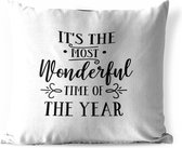 Buitenkussens - Tuin - Kerst quote It's the most wonderful time of the year op een witte achtergrond - 60x60 cm