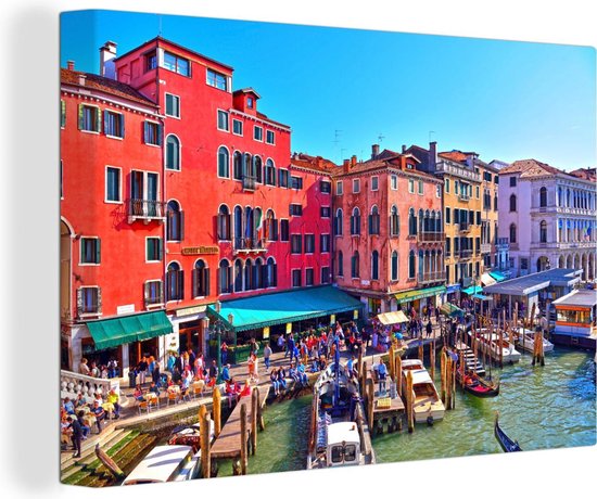 Canvas Schilderij Uitzicht vanaf de Rialtobrug op de huizen van Venetië - 30x20 cm - Wanddecoratie