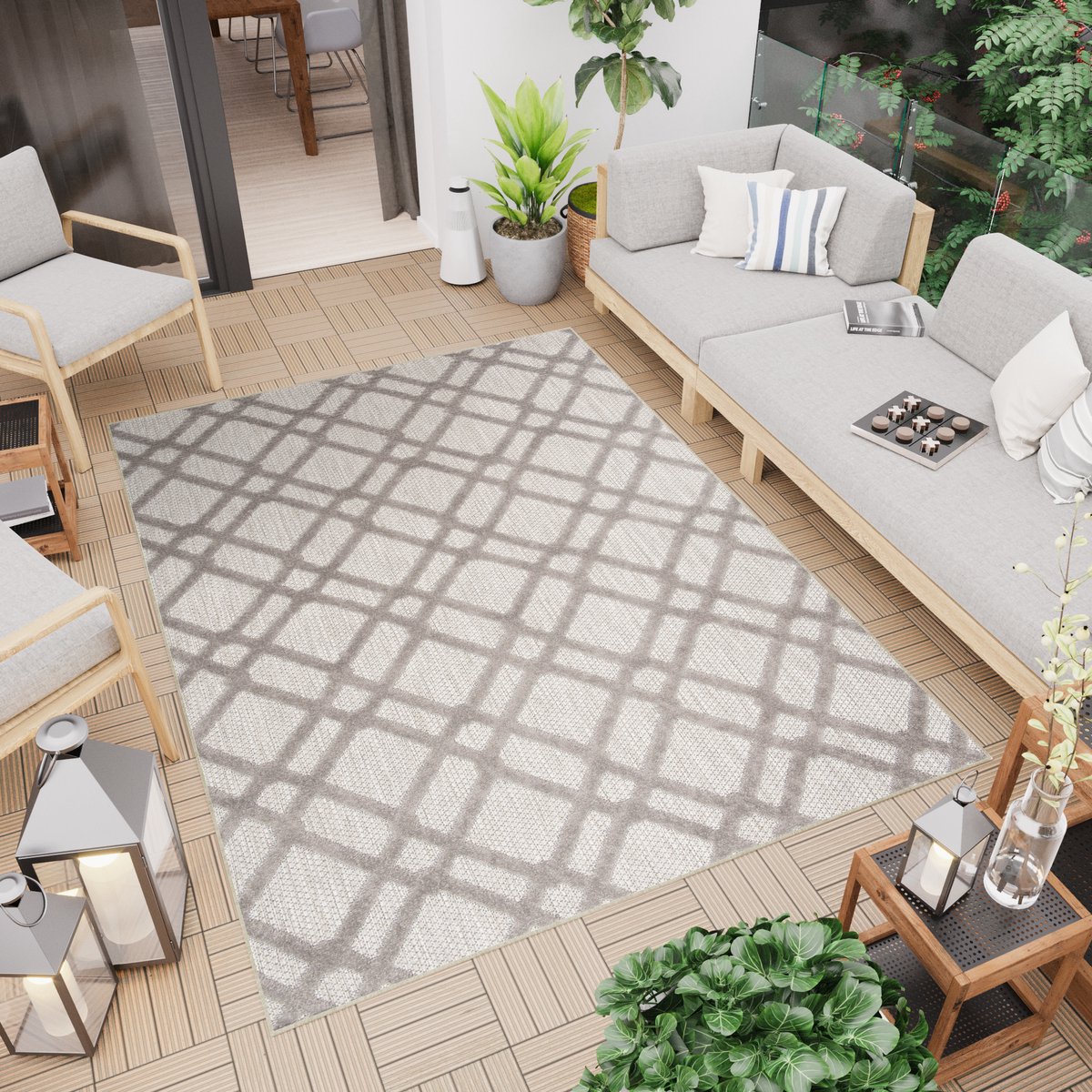 Tapiso Patio Indoor Tapijt Buitenkleed Grijs Buiten Tuintapijt Outdoor Modern Maat- 120x17