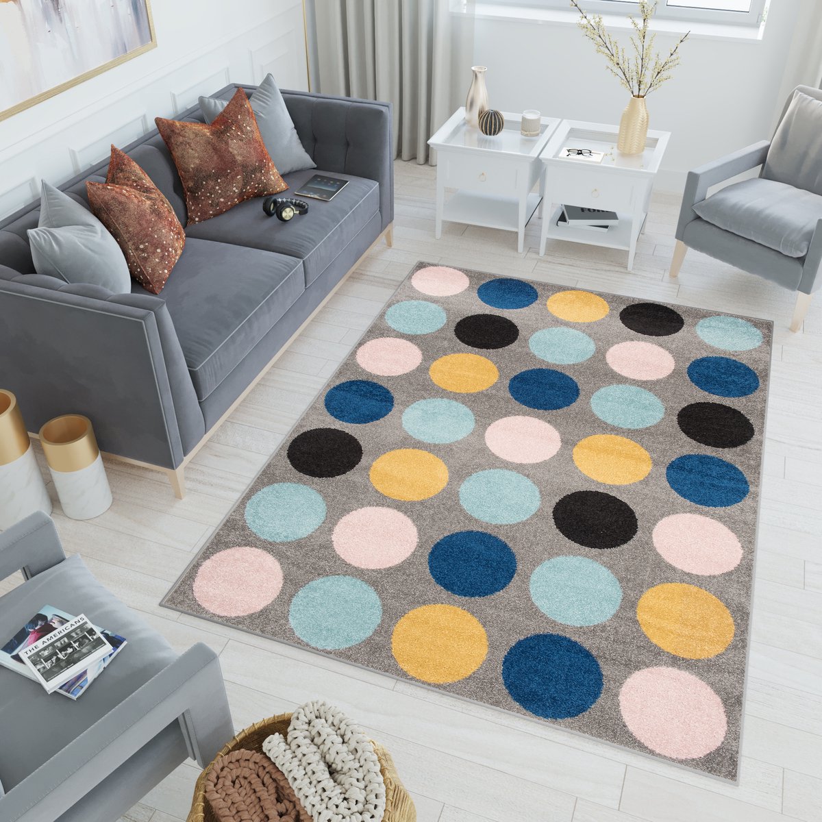 Tapiso Lazur Vloerkleed Blauw Grijs Modern Woonkamer Tapijt Maat- 140x190