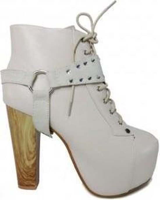Stijlvolle damesschoenen - Veter - Hoge hak - Beige | bol.com
