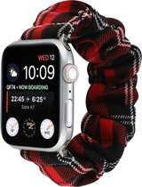 By Qubix Elastisch scrunchie nylon bandje - Rood - Zwart - Geschikt voor Apple Watch 38mm - 40mm - 41mm - Compatible Apple watch bandje - smartwatch