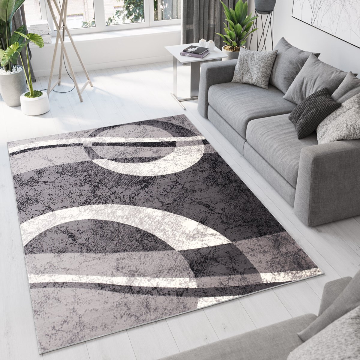 Tapiso Dream Vloerkleed Grijs Modern Cirkels Woonkamer Tapijt Maat- 80x150