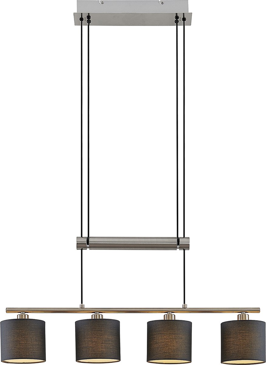 Lindby - hanglamp - 4 lichts - ijzer, textiel - E14 - mat nikkel, grijs