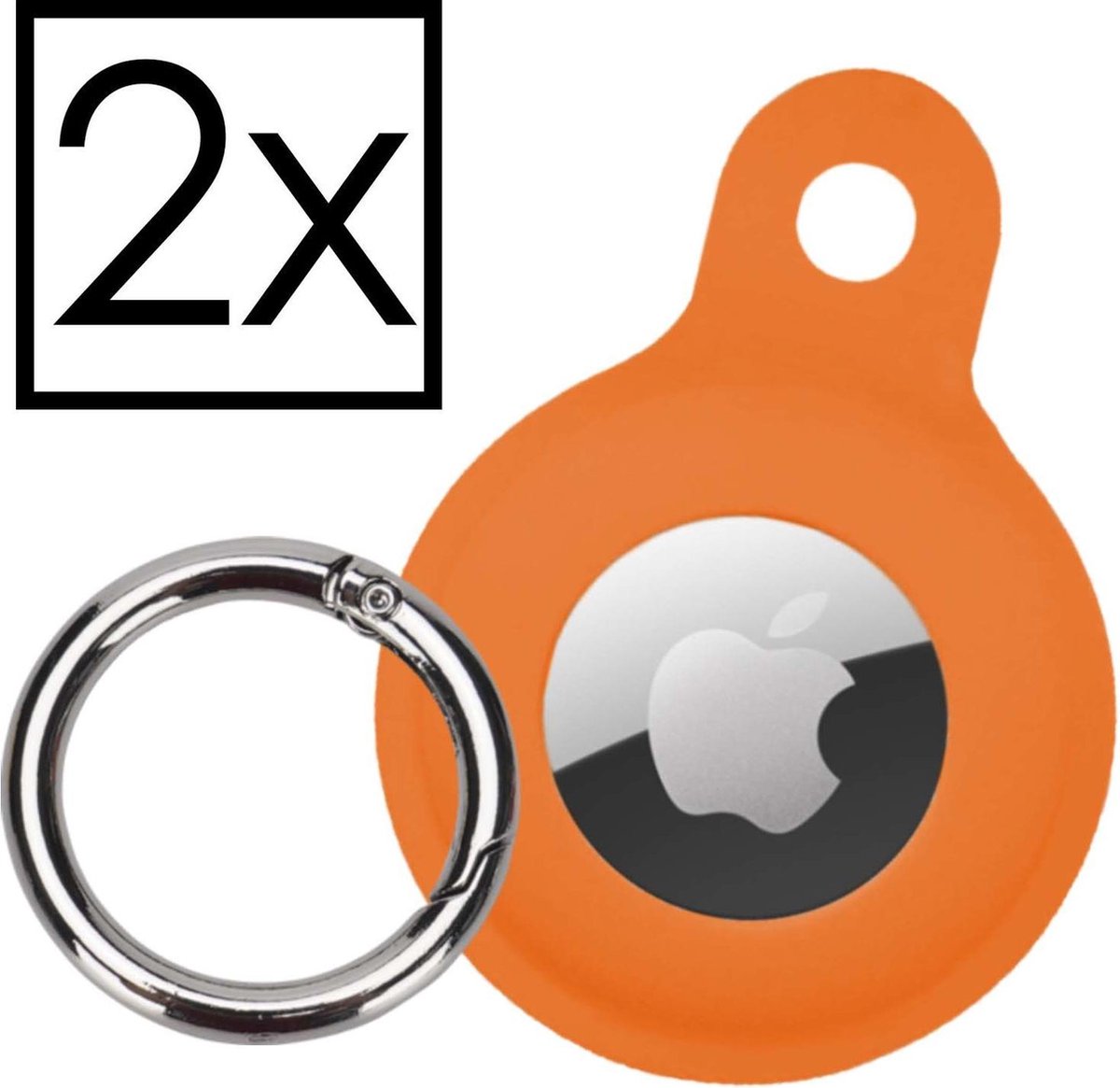 Hoesje Geschikt voor Apple AirTag-Sleutelhanger Houder Siliconen Hoes - Hoes Geschikt voor Apple AirTag Hoesje - Oranje - 2 PACK