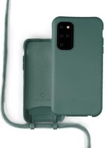 Coverzs Silicone case met koord - Telefoonhoesje met koord - Backcover hoesje met koord - touwtje - Samsung Galaxy S20 Plus - donkergroen